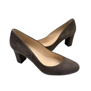 L.K. Bennett Sersha Brown Suede Leather Round Toe Block Heel Pumps Slip On